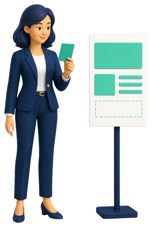 An illustrated digital professional assembling a landing page